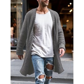 Elegant Middle Stretch Cardigan Sweater, Men's Casual Vintage Style V Neck Open Front Cardigan Coat For Fall Winter Streetwear