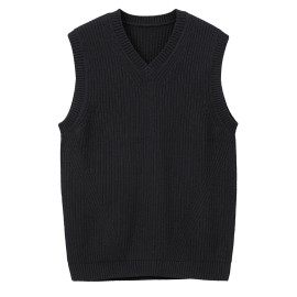 Men's V Neck Sweater Vest, Pullover Solid Color Sleeveless Sweaters Vest, Preppy Style