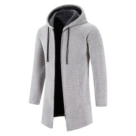 Men's Autumn And Winter Plush Thick Warm Mid Length Hooded Cardigan Best Sellers