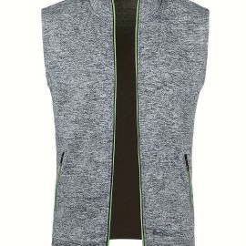 Elegant Mid Stretch Retro Cardigan Vest, Men's Casual Vintage Style V Neck Zip Up Cardigan Sweater Coat For Fall Winter