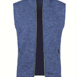 Elegant Mid Stretch Retro Cardigan Vest, Men's Casual Vintage Style V Neck Zip Up Cardigan Sweater Coat For Fall Winter