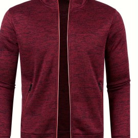 Elegant Mid Stretch Cardigan, Men's Casual Full Zip Up Cardigan Sweater Coat For Fall Winter