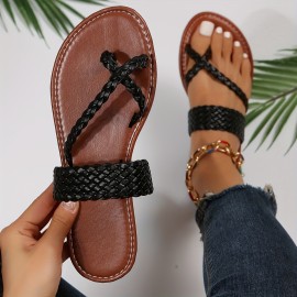 Women's Casual Beach Slide Sandals with Toe Loop Braided Band - Slip On Comfort for Summer Outings