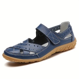 Women's Casual Summer Sandals, Solid Color Hollow Out Shoes, Wear-resistant Flat Sandals