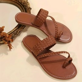 Women's Braided Flat Sandals - Comfortable Non-Slip Beach Slippers