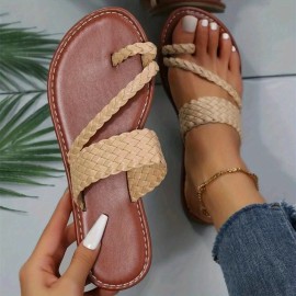 Women's Braided Flat Sandals - Comfortable Non-Slip Beach Slippers