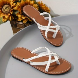 Women's Lightweight Braided Slide Sandals - Casual Clip Toe Summer Beach Shoes