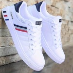 Men's Trendy Stripe Design Skate Shoes With PU Leather Uppers, Wear-resistant Non Slip Lace-up Shoes For Outdoor Casual, Men's Street Footwear