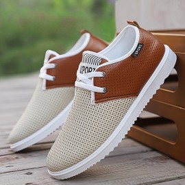 Men's Vintage Colour Block Walking Shoes, Comfy Non Slip Lace Up Durable Shoes For Men's Outdoor Activities