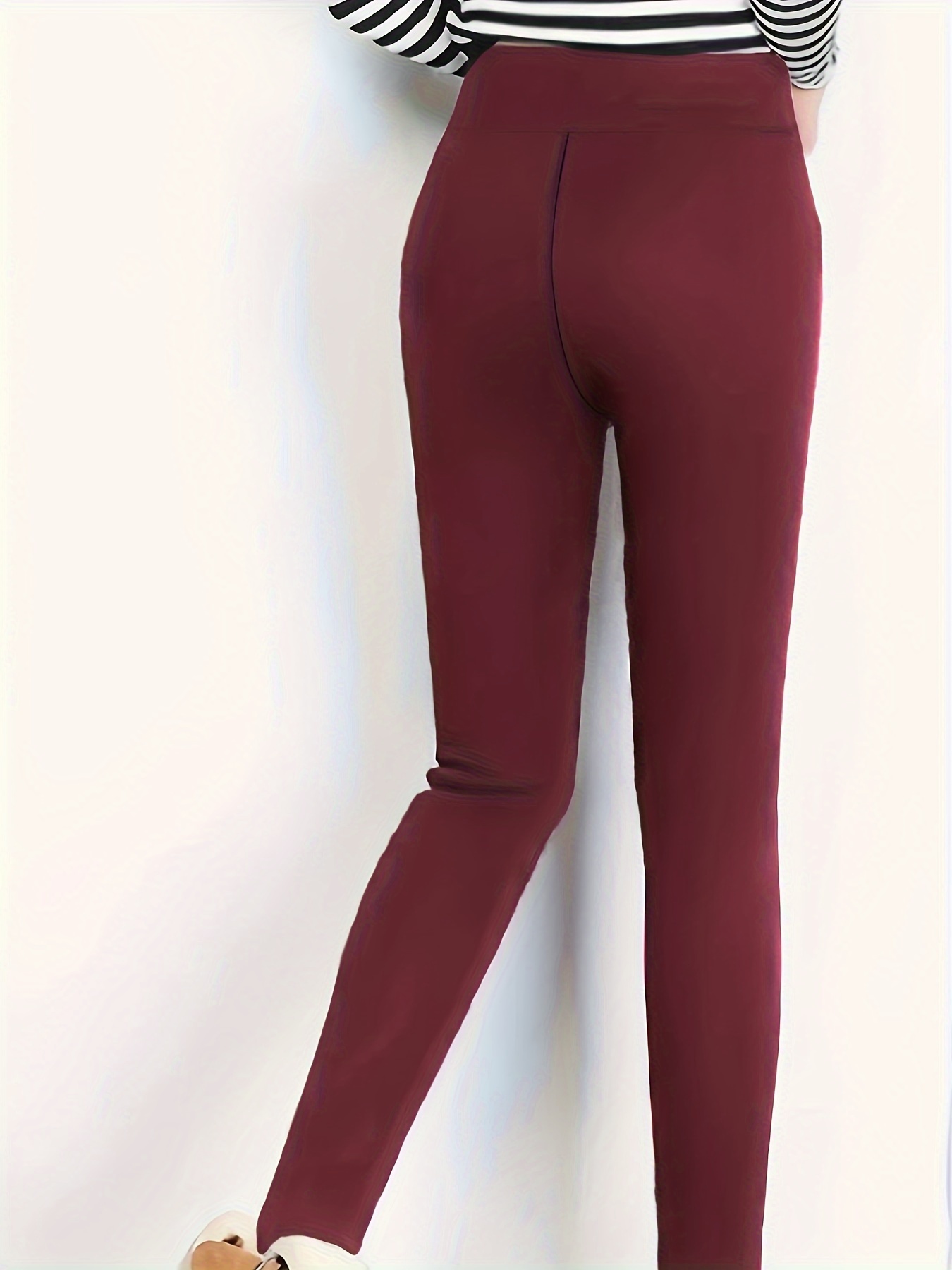 womens solid color tight fitting warm and comfortable fleece leggings high elastic warm tight pants for fall winter womens activewear details 9