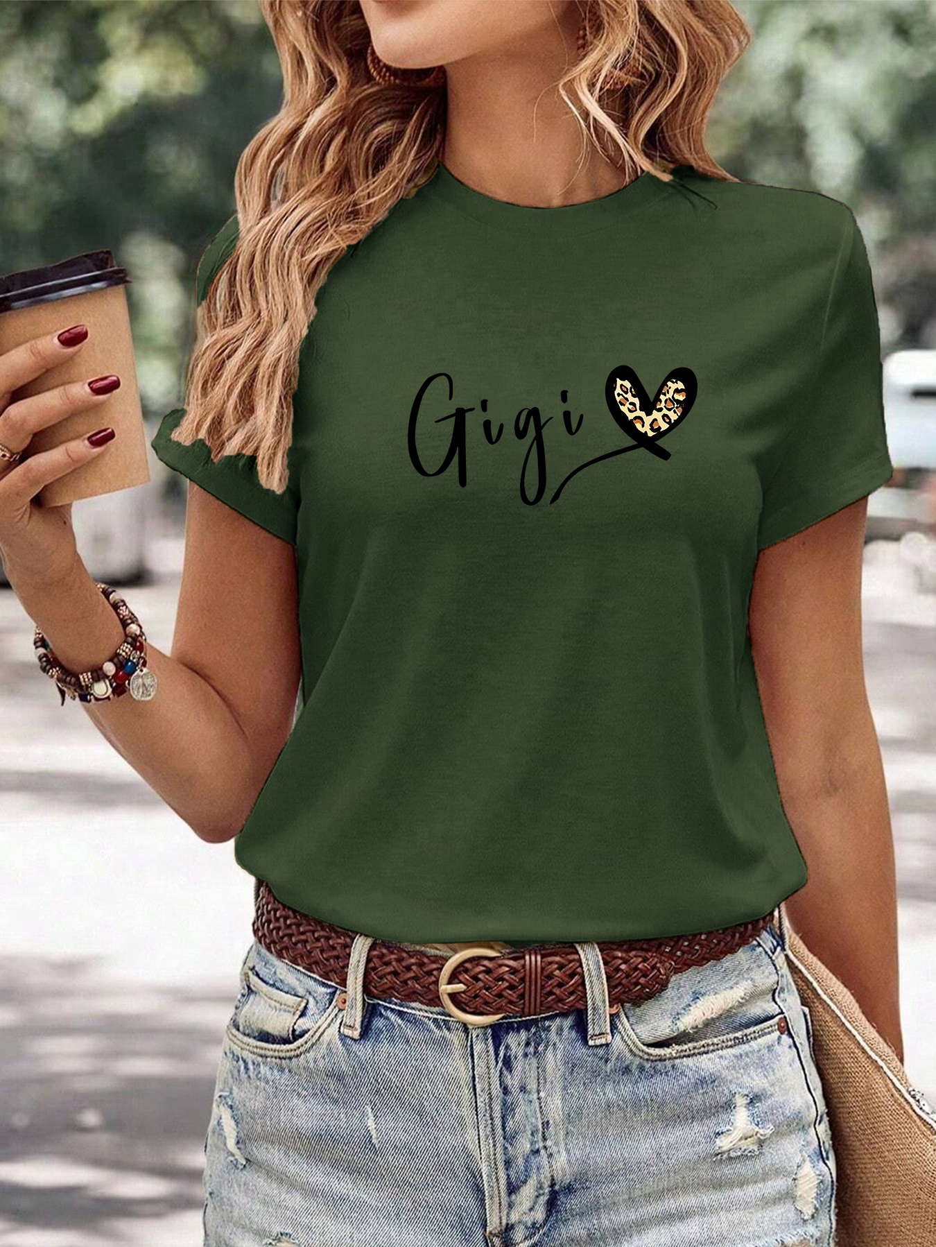 heart gigi letter pattern casual t shirt round neck short sleeves stretchy versatile sports tee womens tops details 5