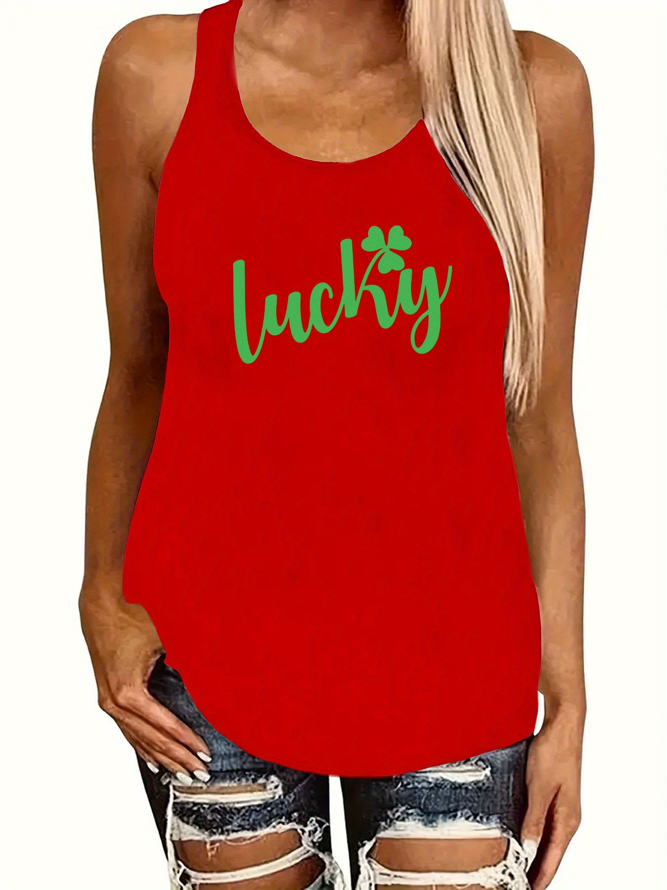 st patricks day lucky clover graphic print sport fitness vest top casual sleeveless vest top for summer womens clothing details 20