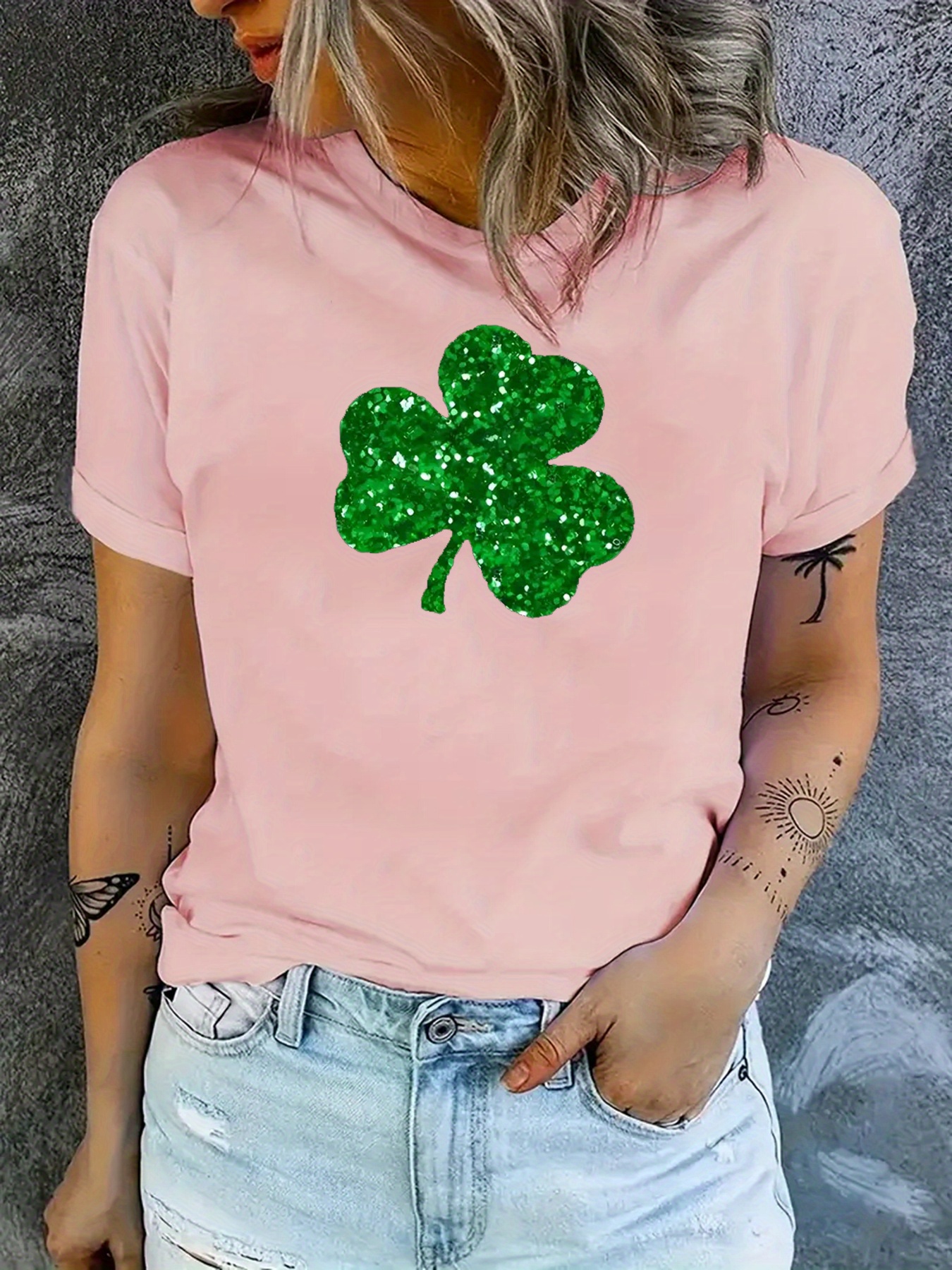 st patricks day clover pattern t shirt short sleeve crew neck casual sports tee womens clothing details 5