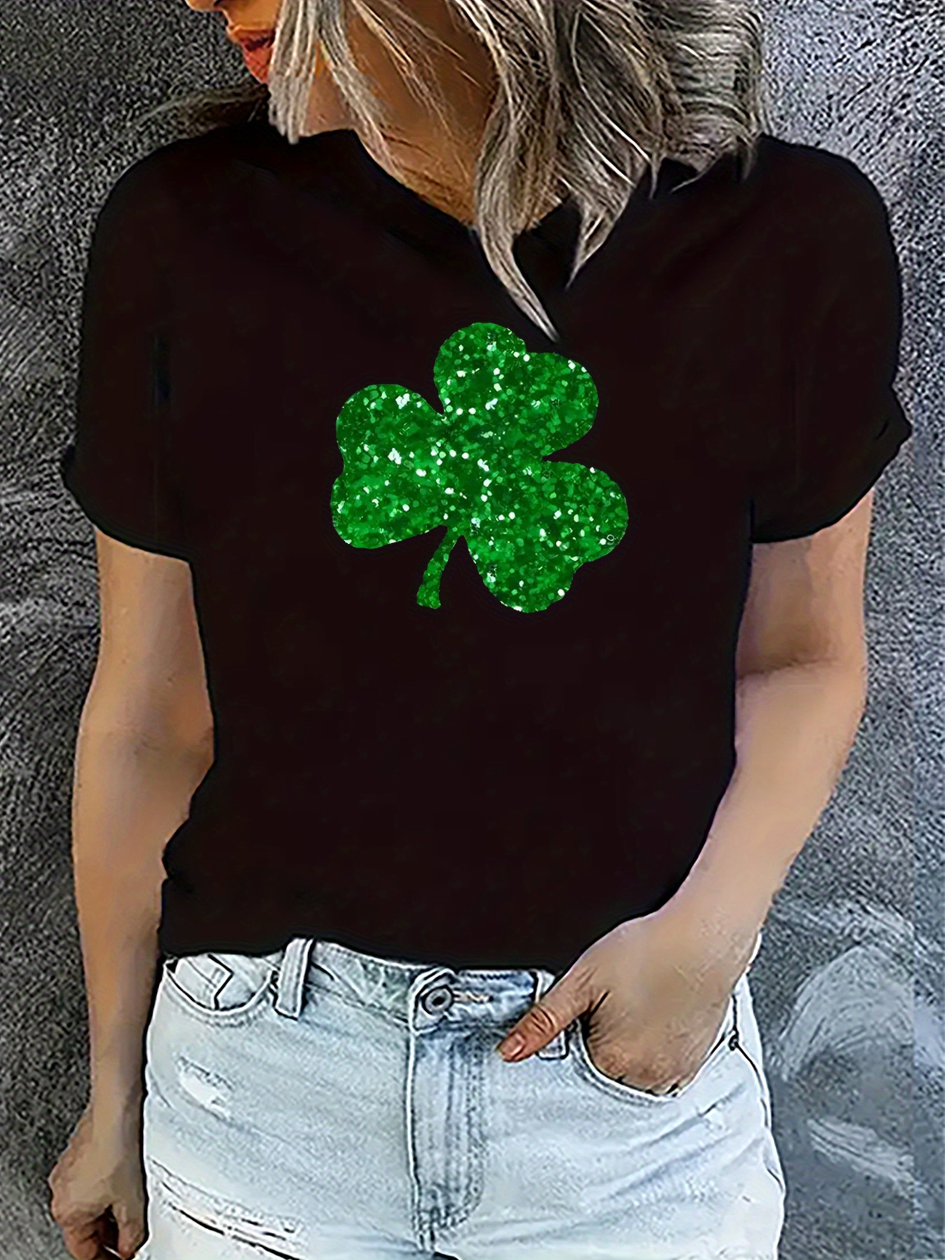 st patricks day clover pattern t shirt short sleeve crew neck casual sports tee womens clothing details 15