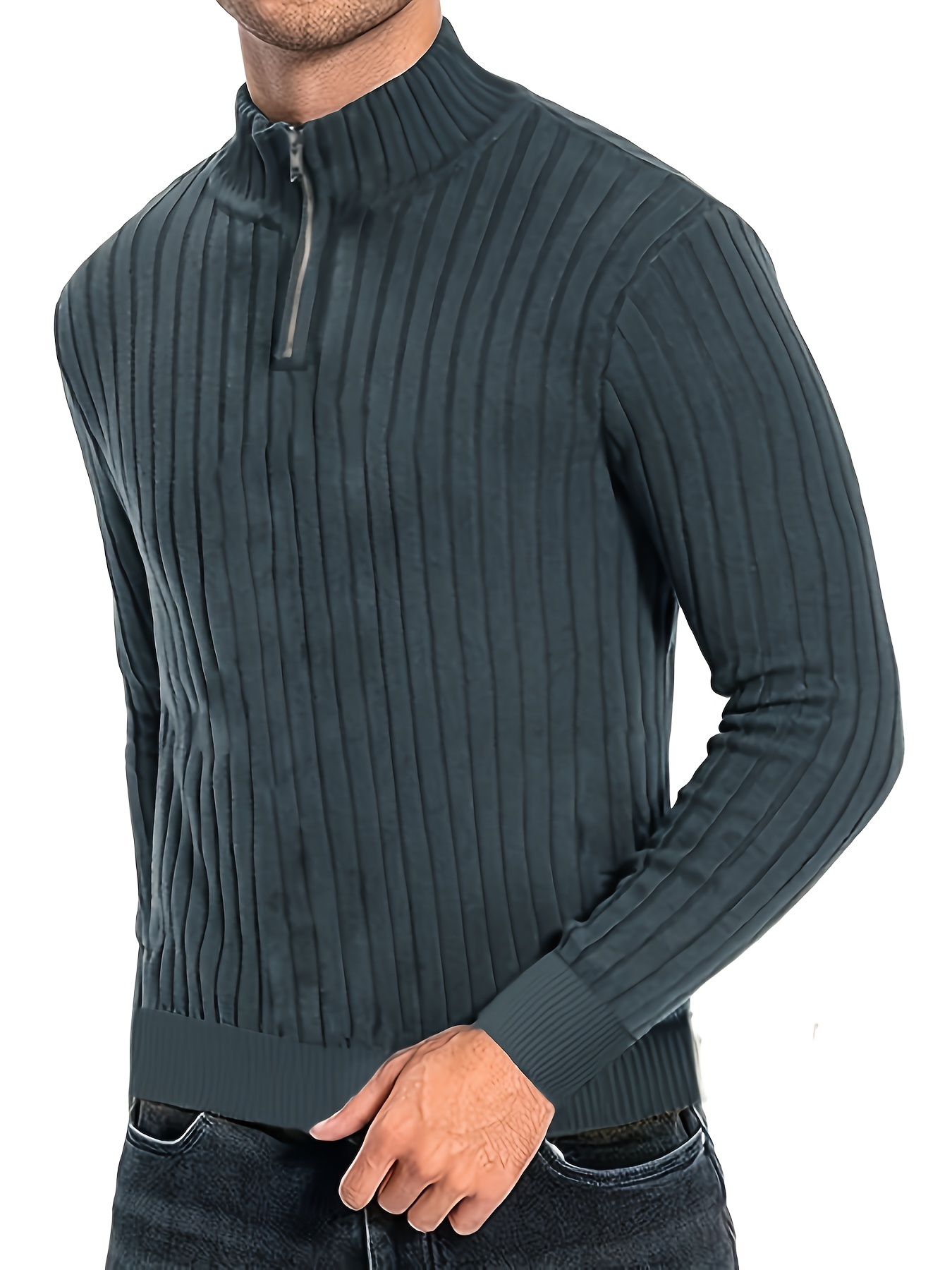 mens stand collar solid knit sweater mens casual lapel slightly stretch v neck pullover sweater for men winter fall details 5