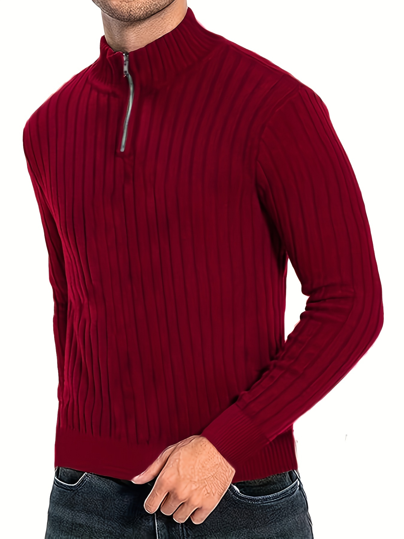 mens stand collar solid knit sweater mens casual lapel slightly stretch v neck pullover sweater for men winter fall details 15