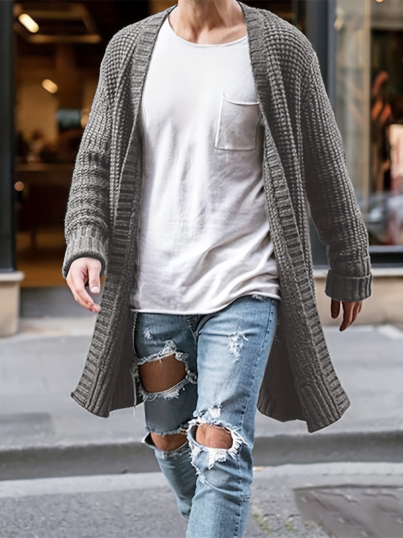 elegant middle stretch cardigan sweater mens casual vintage style v neck open front cardigan coat for fall winter streetwear details 2