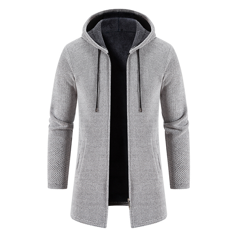 mens autumn and winter plush thick warm mid length hooded cardigan best sellers details 0