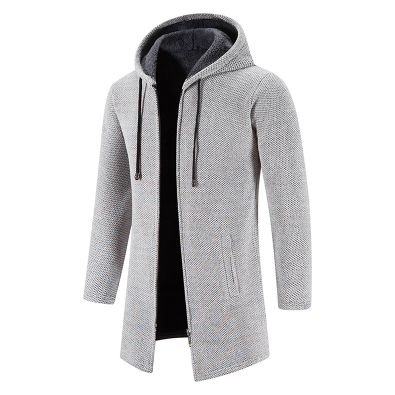 mens autumn and winter plush thick warm mid length hooded cardigan best sellers details 1