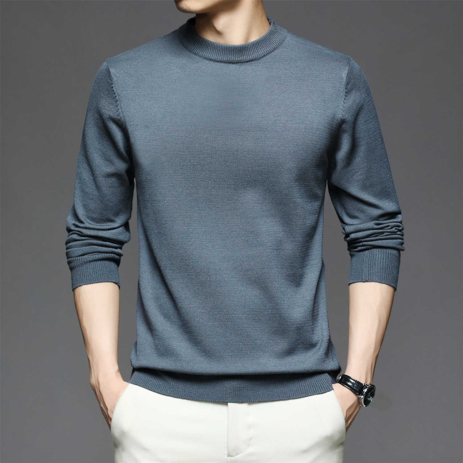 all match knitted sweater mens casual warm slightly stretch crew neck pullover sweater for men fall winter details 0