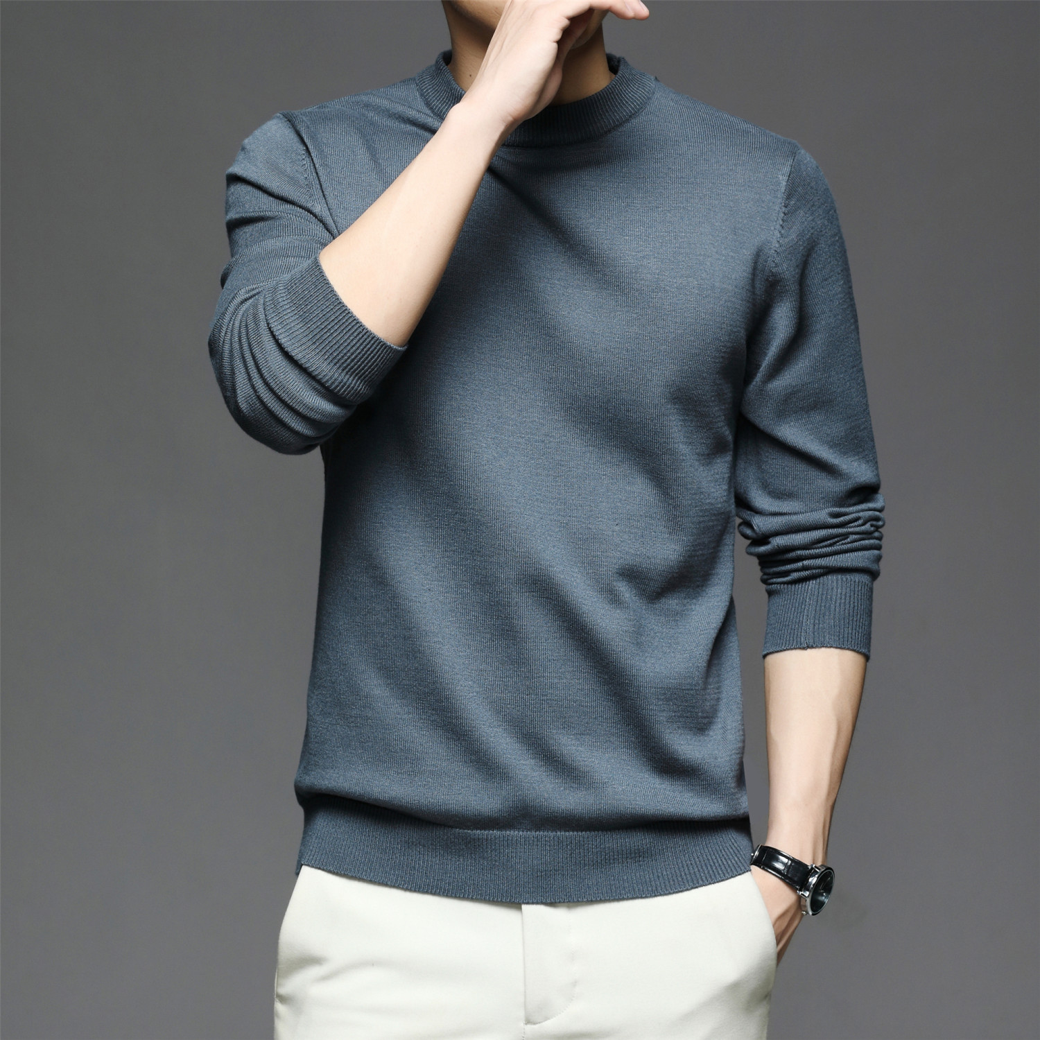 all match knitted sweater mens casual warm slightly stretch crew neck pullover sweater for men fall winter details 2