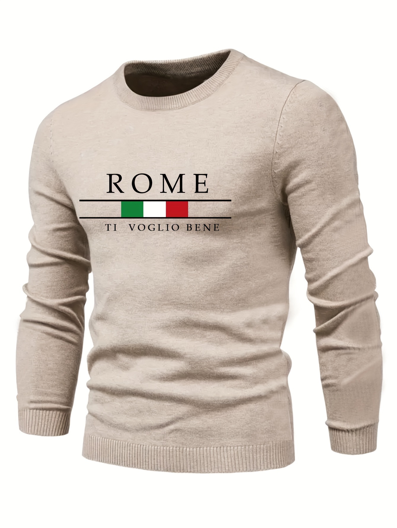 rome print mens casual stretch long sleeve knitted round neck sweater spring fall pullover top details 7