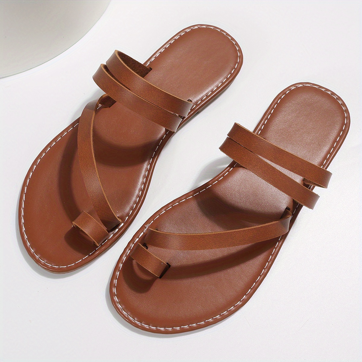 womens toe loop flat sandals casual open toe strappy non slip slides shoes outdoor beach slides details 3