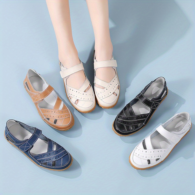 womens casual summer sandals solid color hollow out shoes wear resistant flat sandals details 0