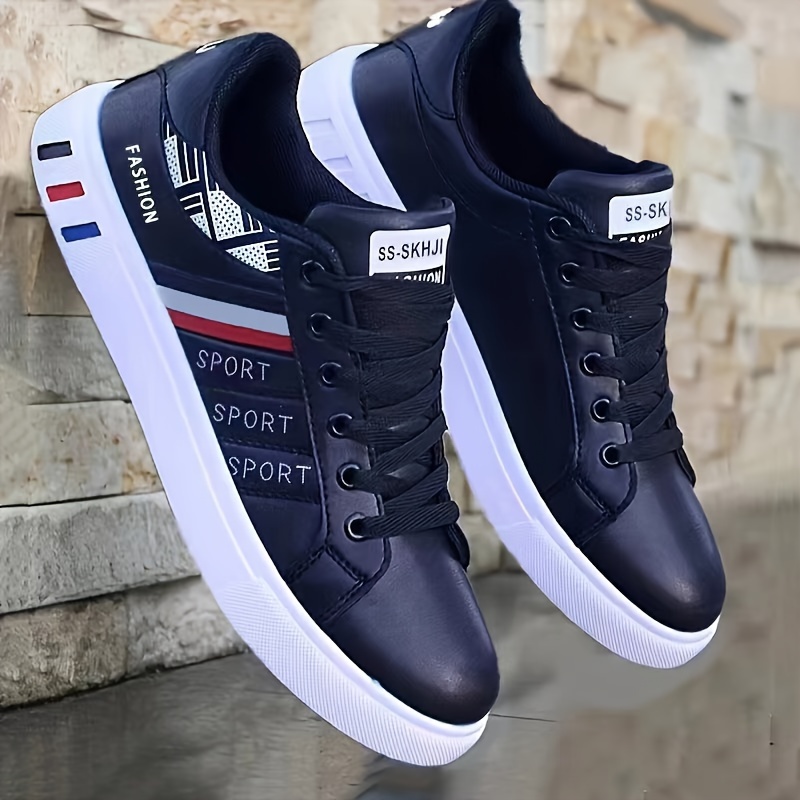 stripe design skate shoes men s trendy pu leather uppers details 2